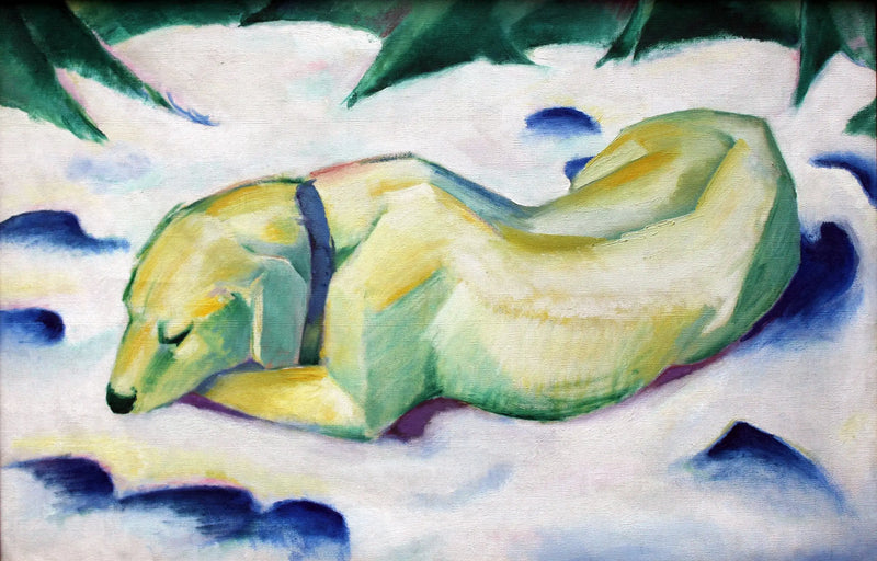 Hund liggende i snøen - Franz Marc
