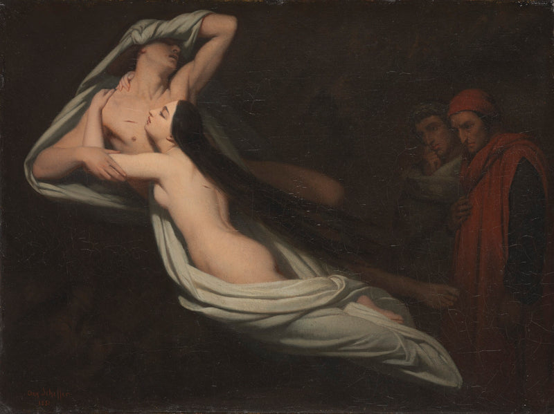 Dante og Virgilio møter skygger av Francesca da Rimini og Paolo - Ary Scheffer