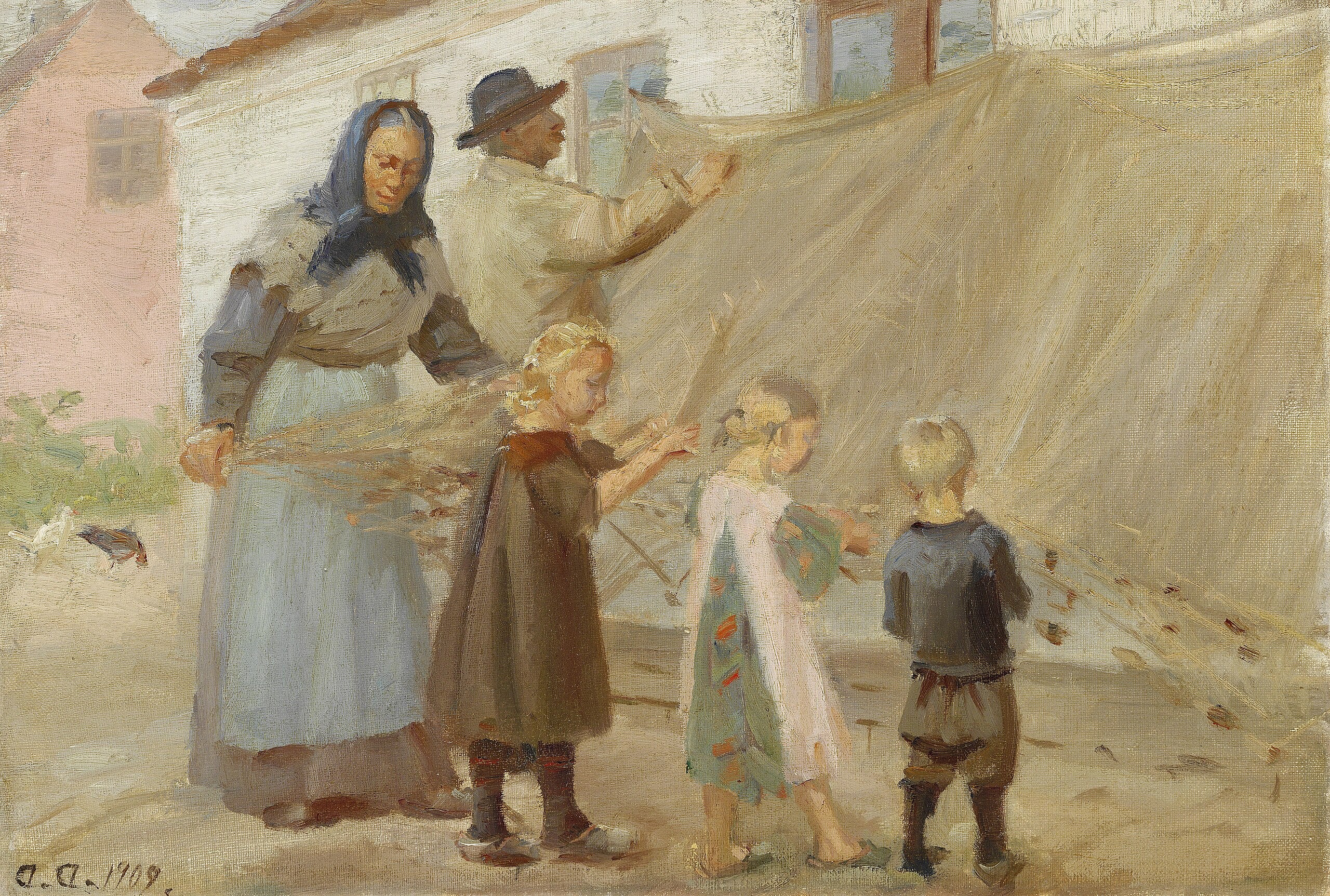 Démêler le filet de pêche. Étude. - Anna Ancher - Alpha Reproduction