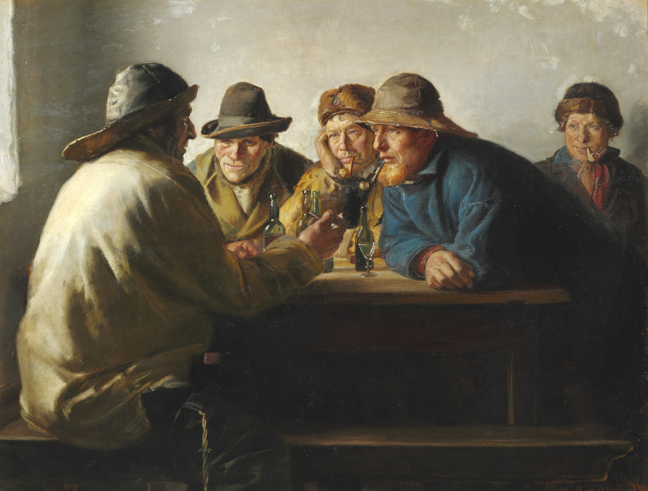 Des pêcheurs assis autour d'une table en train de boire - Michael Peter Ancher
