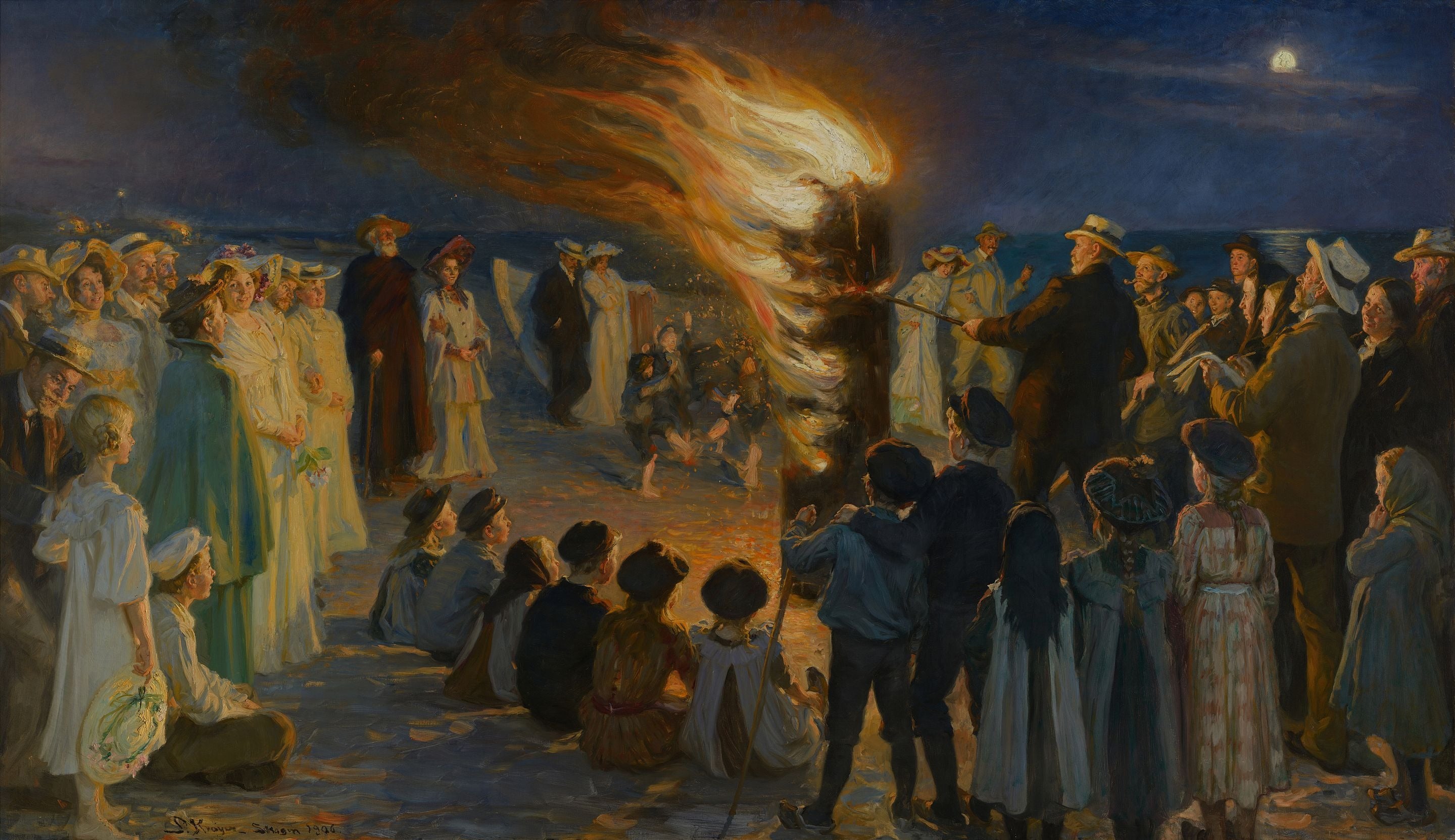 Feu de joie du réveillon du solstice d'été sur la plage de Skagen - Peder Severin Krøyer