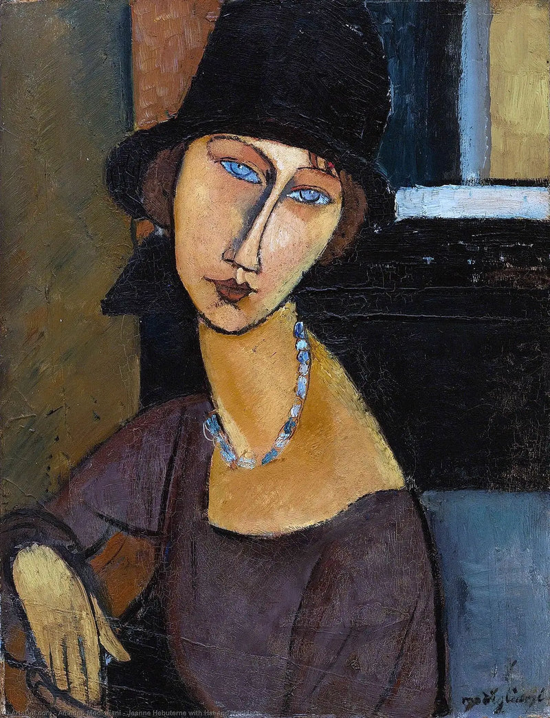 Jeanne Hébuterne med Hatt og Smykke - Amedeo Modigliani