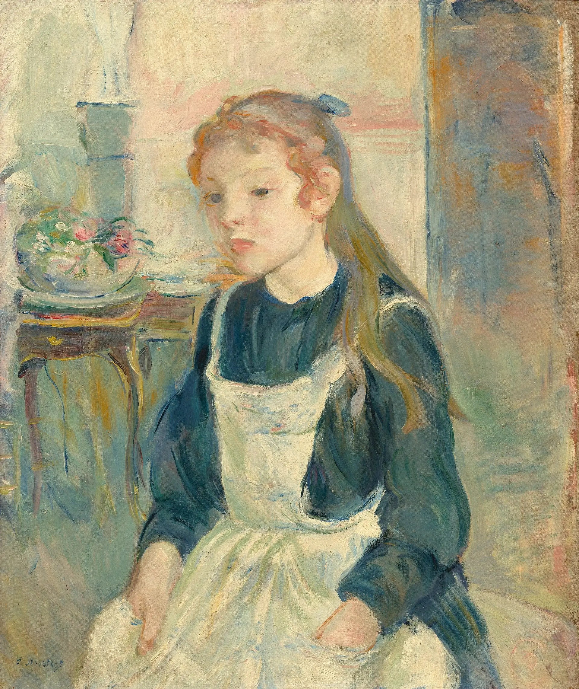 Reproduction du tableau « Jeune fille avec un tablier - Berthe Morisot » par Alpha Reproduction en peinture à l’huile