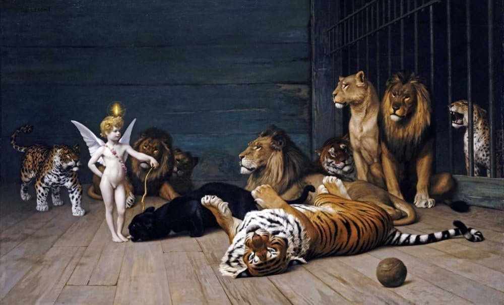 Reproduction du tableau « L'Amour vainqueur, Qui que tu sois voix ton Maître - Jean-Léon Gérôme » par Alpha Reproduction en peinture à l’huile