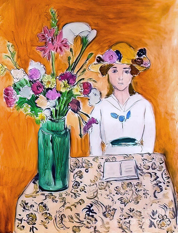 Reproduction du tableau « La Fille en blanc et le bouquet - Henri Matisse » par Alpha Reproduction en peinture à l’huile