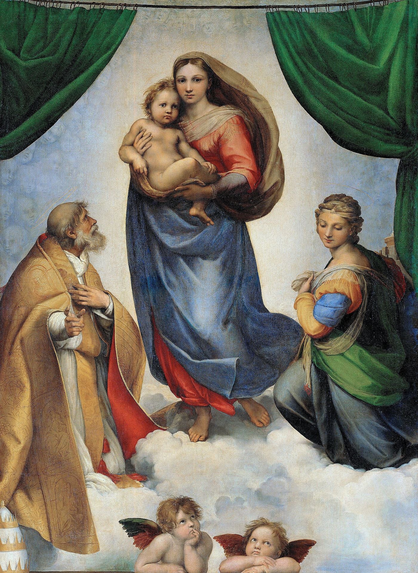 Reproduction du tableau « La Madone Sixtine - Raphaël Sanzio » par Alpha Reproduction en peinture à l’huile