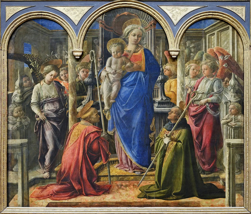 Jomfruen og barnet omgitt av engler, Saint Frediano og Saint Augustin - Fra Filippo Lippi