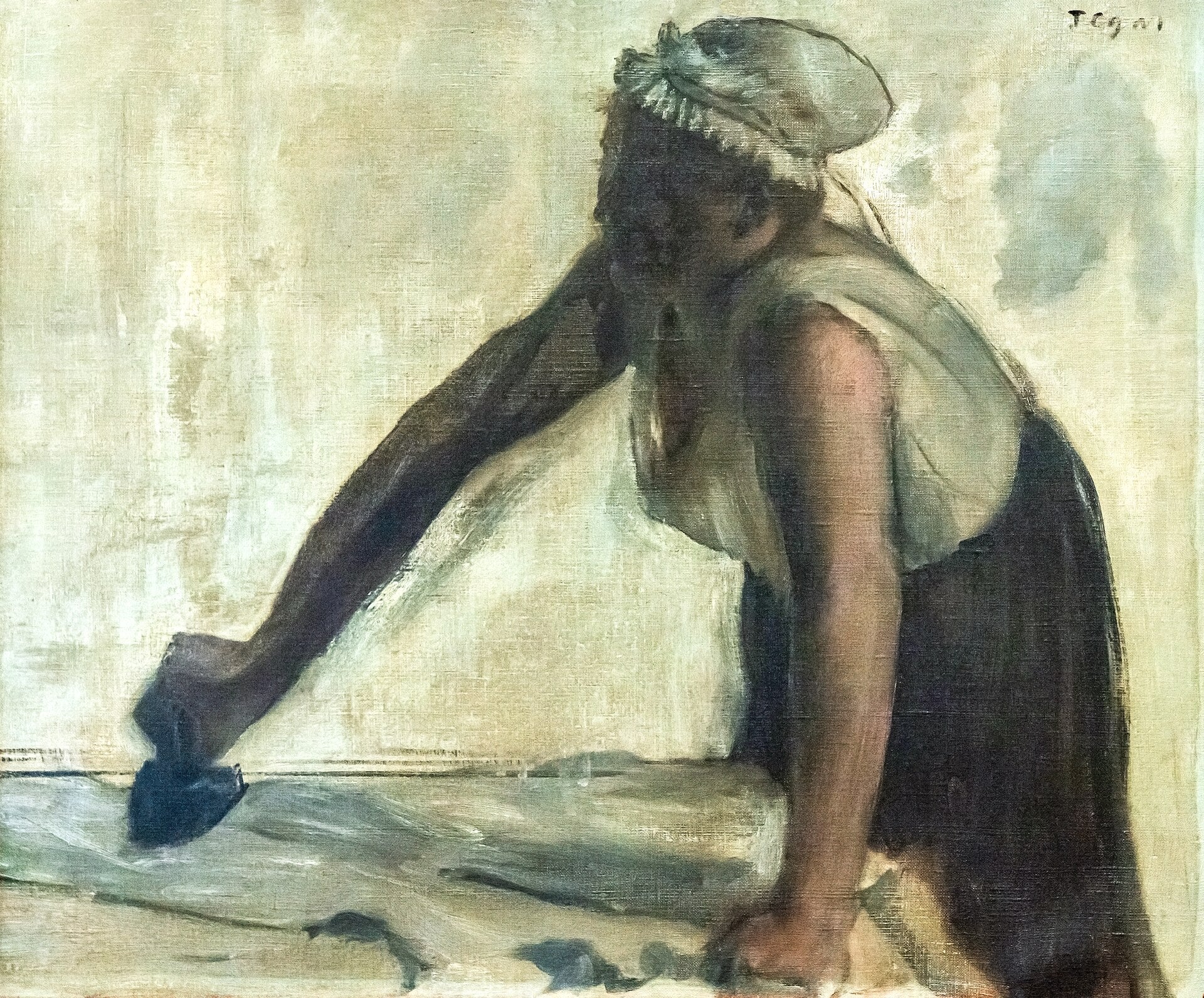 Kvinne som stryker i motlys - Edgar Degas