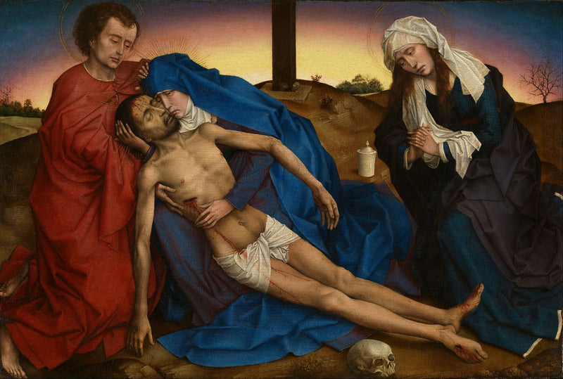 Kristus grått av sin mor, hellige Johannes og jomfru Maria Magdalena - Rogier van der Weyden