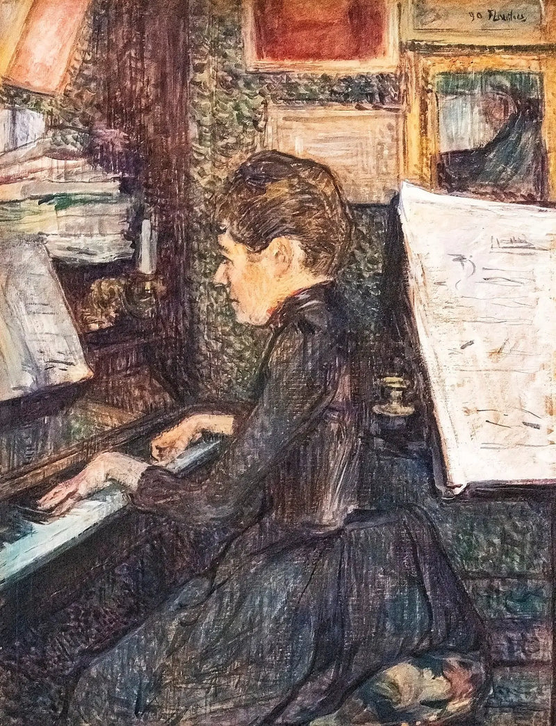 Mademoiselle Dihau ved pianoet - Henri de Toulouse-Lautrec