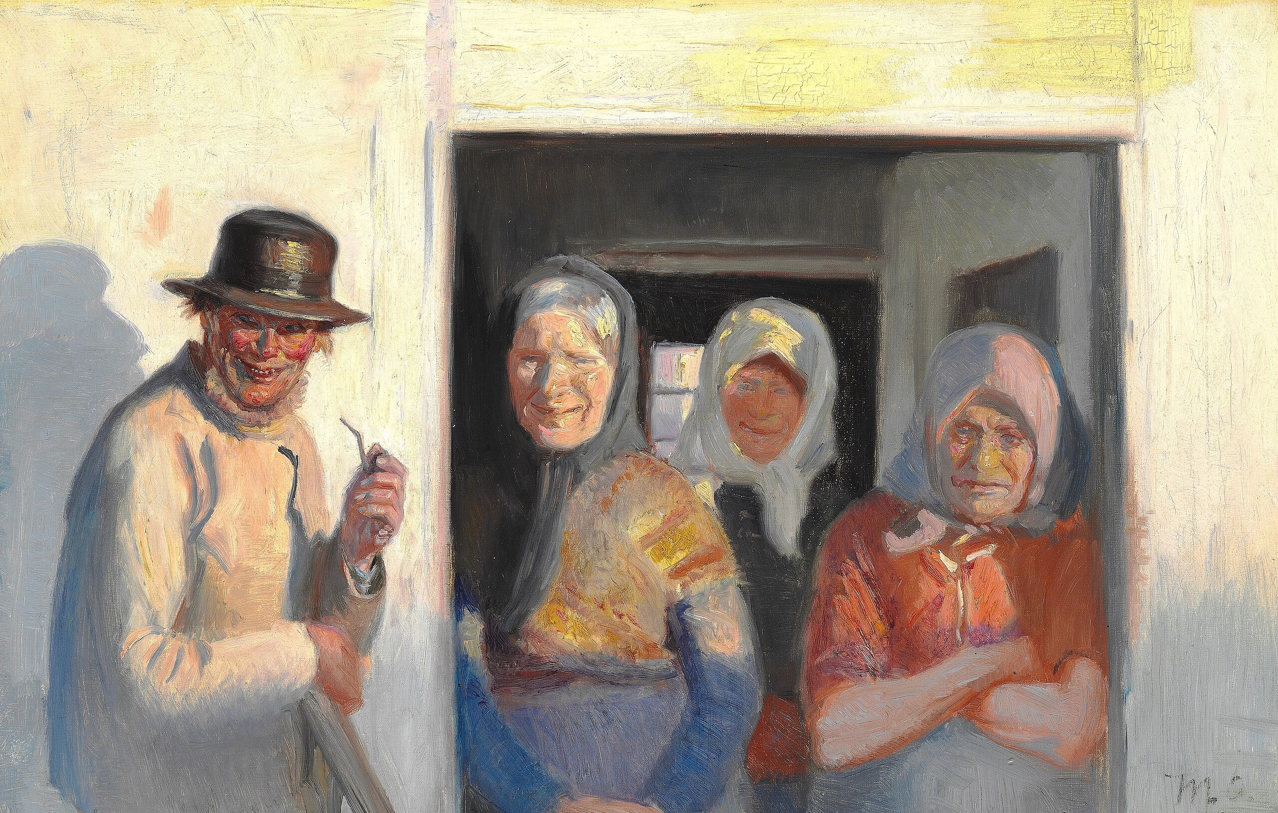 Mme Krøyer passe devant la maison de Kristoffer. Étude. - Michael Peter Ancher