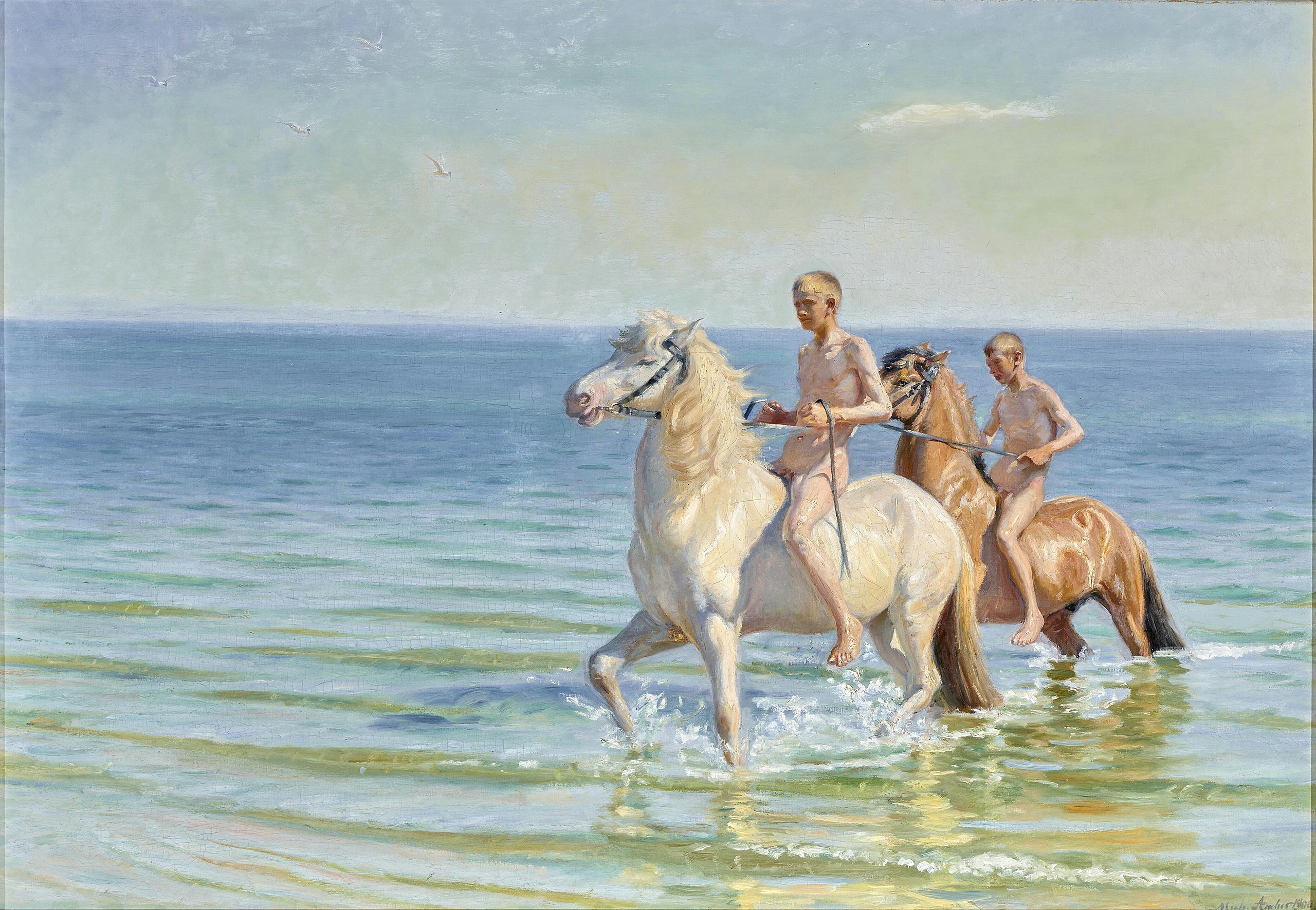 On monte les chevaux dans l'eau. - Michael Peter Ancher