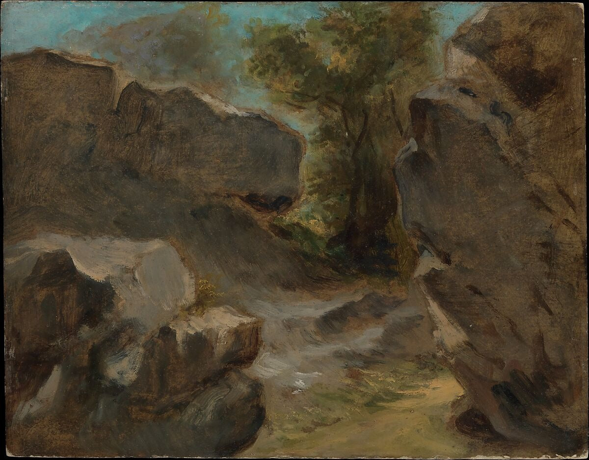Reproduction du tableau « Paysage avec rochers, Augerville - Eugène Delacroix » par Alpha Reproduction en peinture à l’huile
