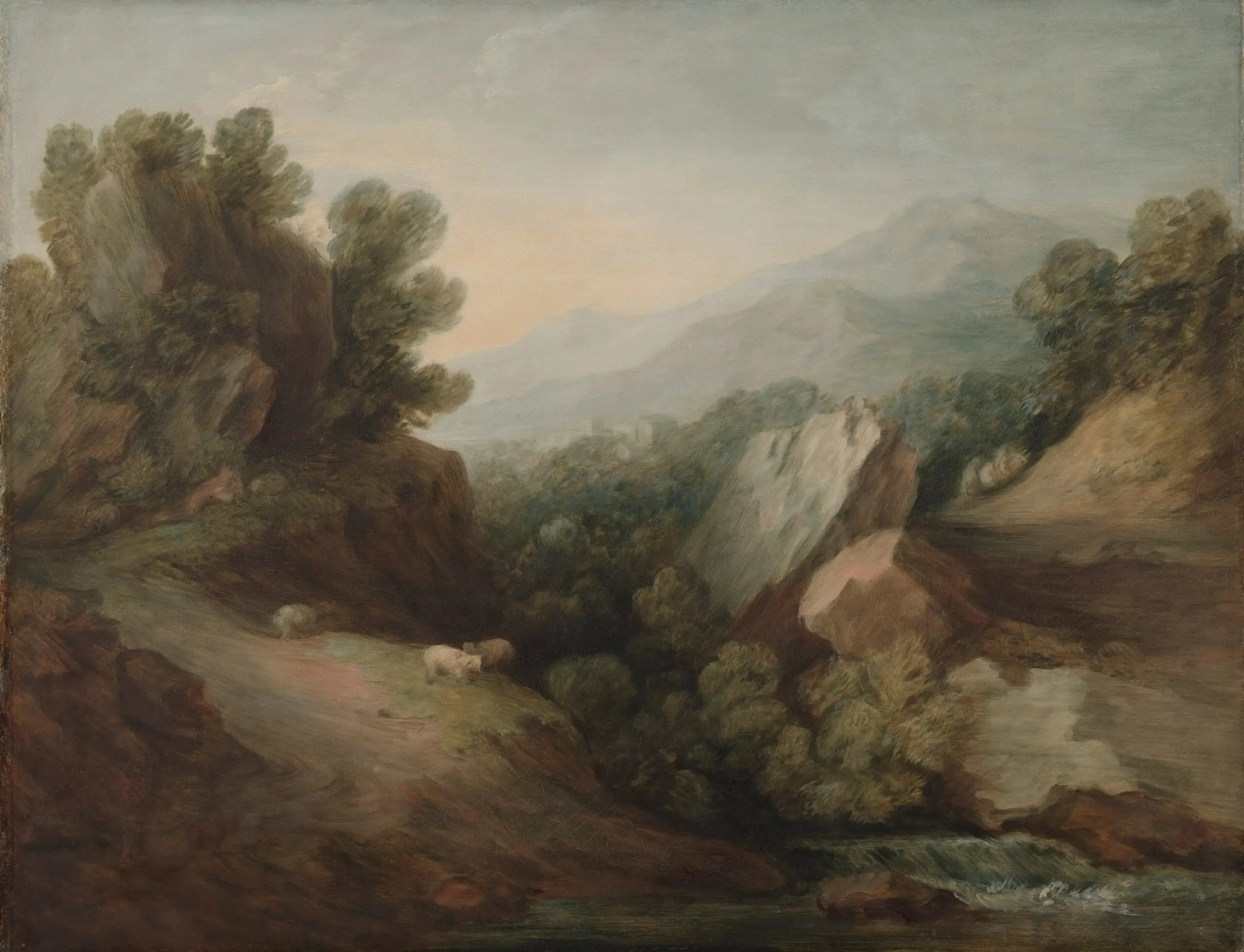 Paysage rocheux et boisé avec un vallon et un barrage - Thomas Gainsborough - Alpha Reproduction