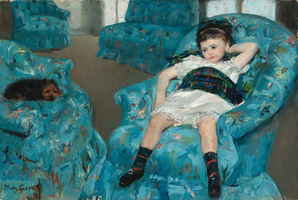 Reproduction du tableau « Petite Fille dans un fauteuil bleu - Mary Cassatt » par Alpha Reproduction en peinture à l’huile