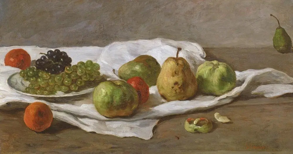 Pommes poires et raisins sur une table - Gustave Courbet - Alpha Reproduction