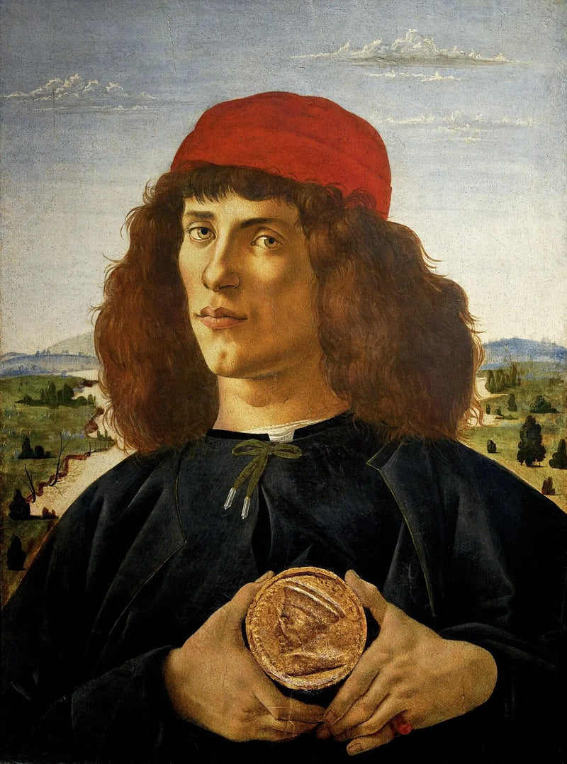 Portrett av en mann med medalje av Cosimo den eldre - Sandro Botticelli