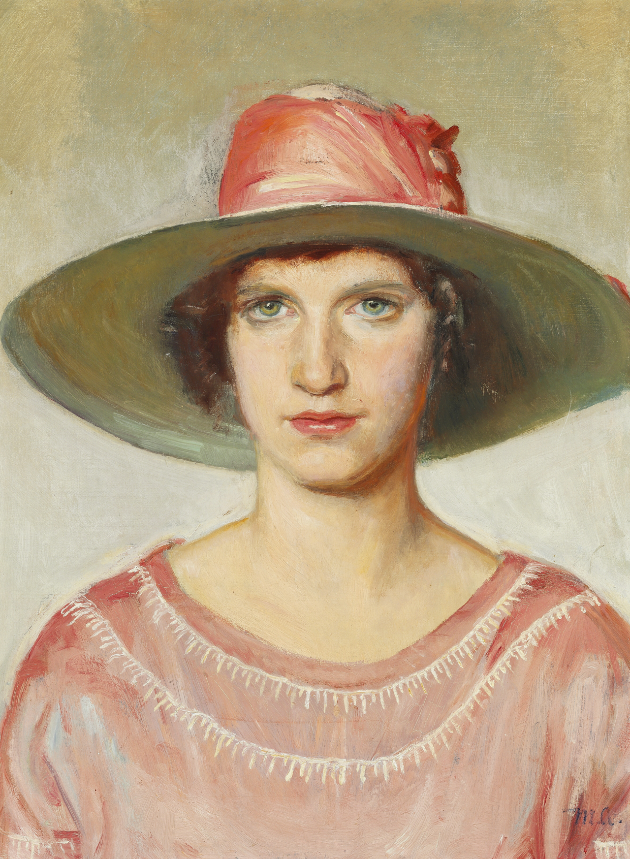 Portrait d’une fille en robe rose et chapeau de paille orné d’un ruban rose - Michael Peter Ancher - Alpha Reproduction