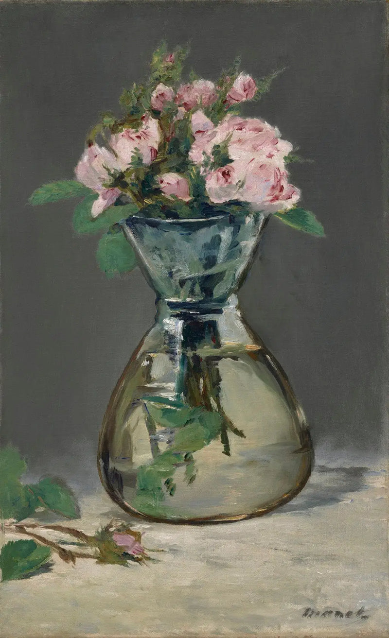 Moseaktige roser i en vase - Édouard Manet