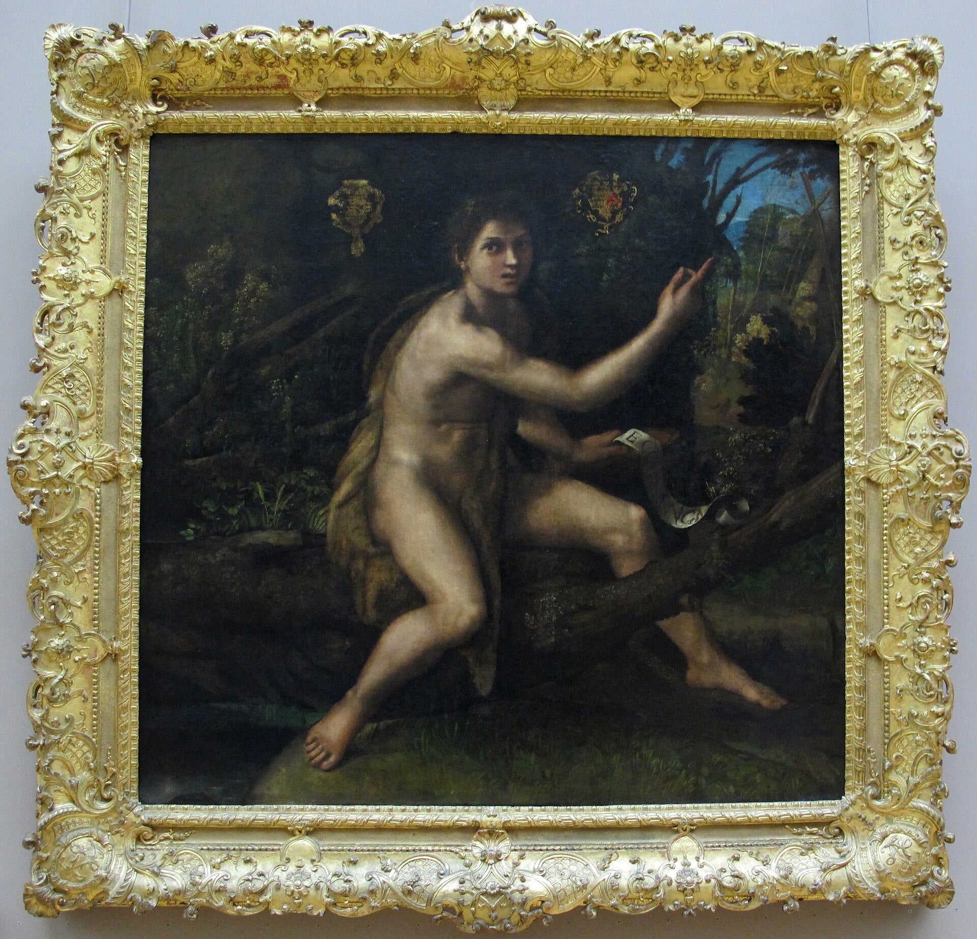 Sankt Johannes Døperen i ørkenen som peker på Korset for lidenskapen - Raphael Sanzio