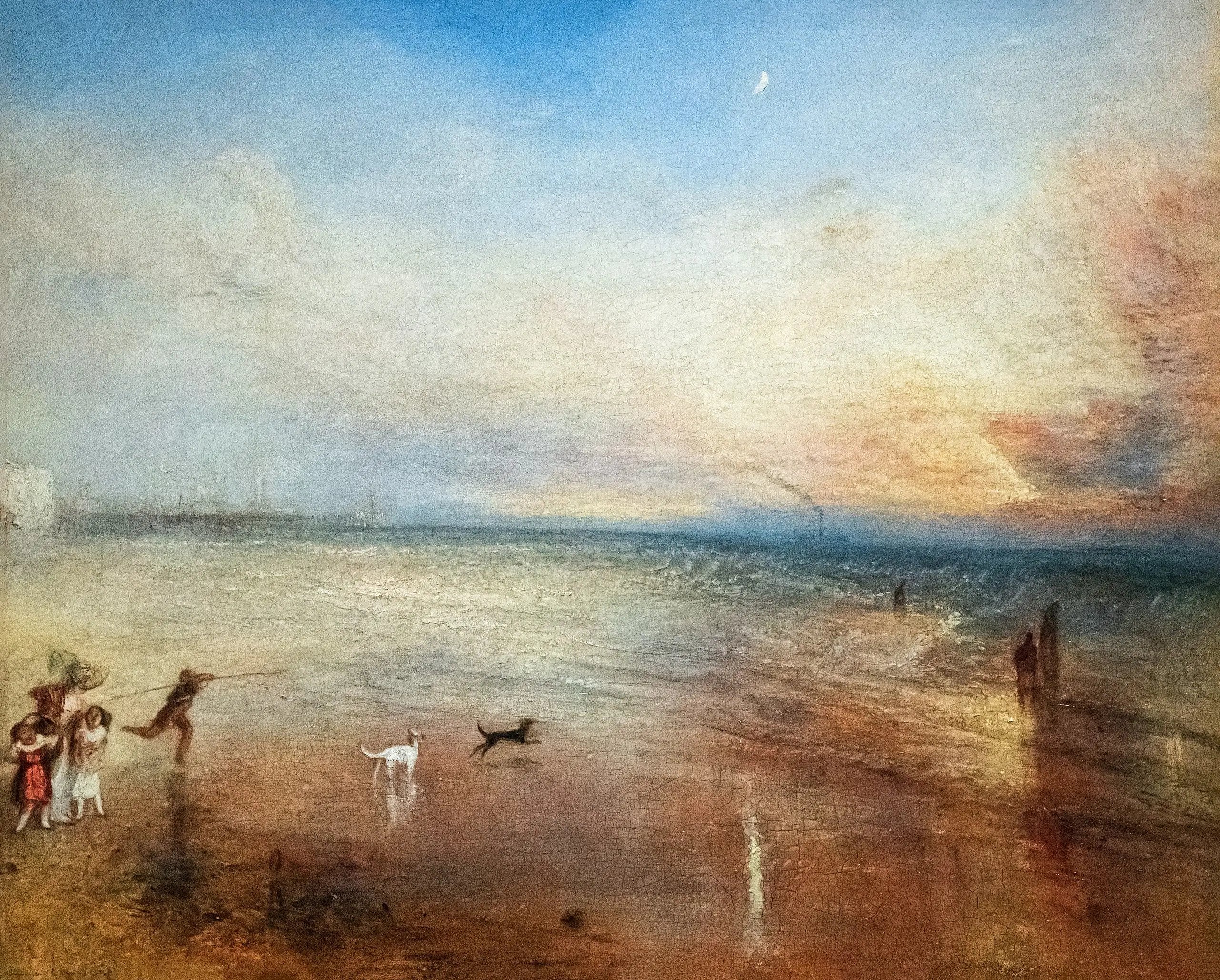 Reproduction du tableau « The New Moon; or, ‘I’ve lost My Boat, You shan’t have Your Hoop’ - J. M. W. Turner » par Alpha Reproduction en peinture à l’huile