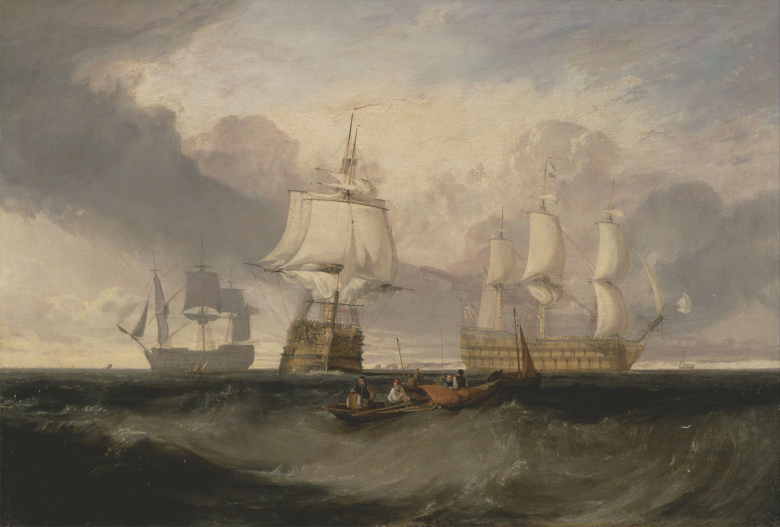 Seieren som vender tilbake fra Trafalgar, i tre posisjoner - J. M. W. Turner