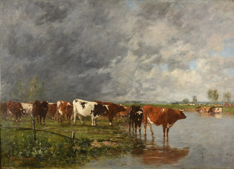Drikkende flokk - Eugène Boudin