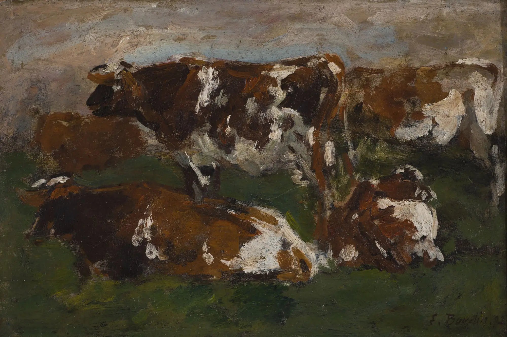 Reproduction du tableau « Vaches le long de la Touques - Eugène Boudin » par Alpha Reproduction en peinture à l’huile