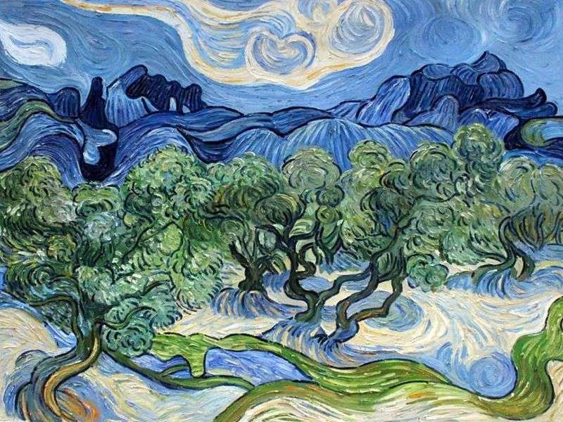 Oliventrær med Alpilles i bakgrunnen - Vincent van Gogh