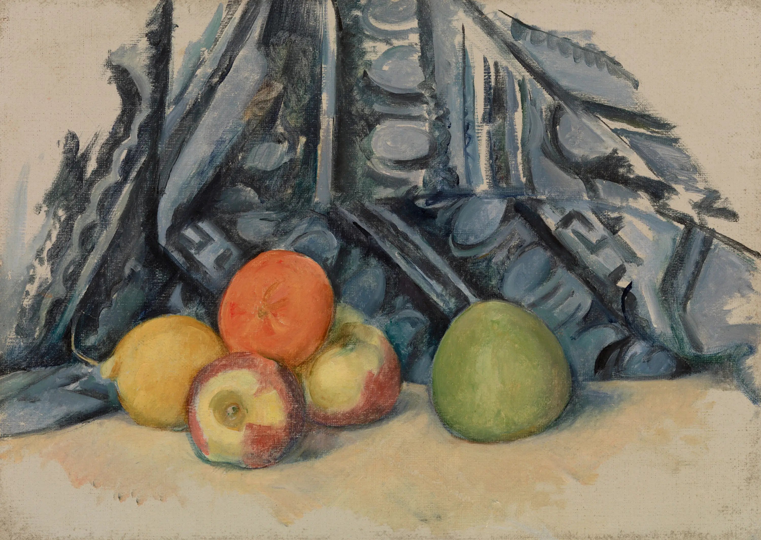 Reproduction du tableau « Pommes et tapis - Paul Cézanne » par Alpha Reproduction en peinture à l’huile