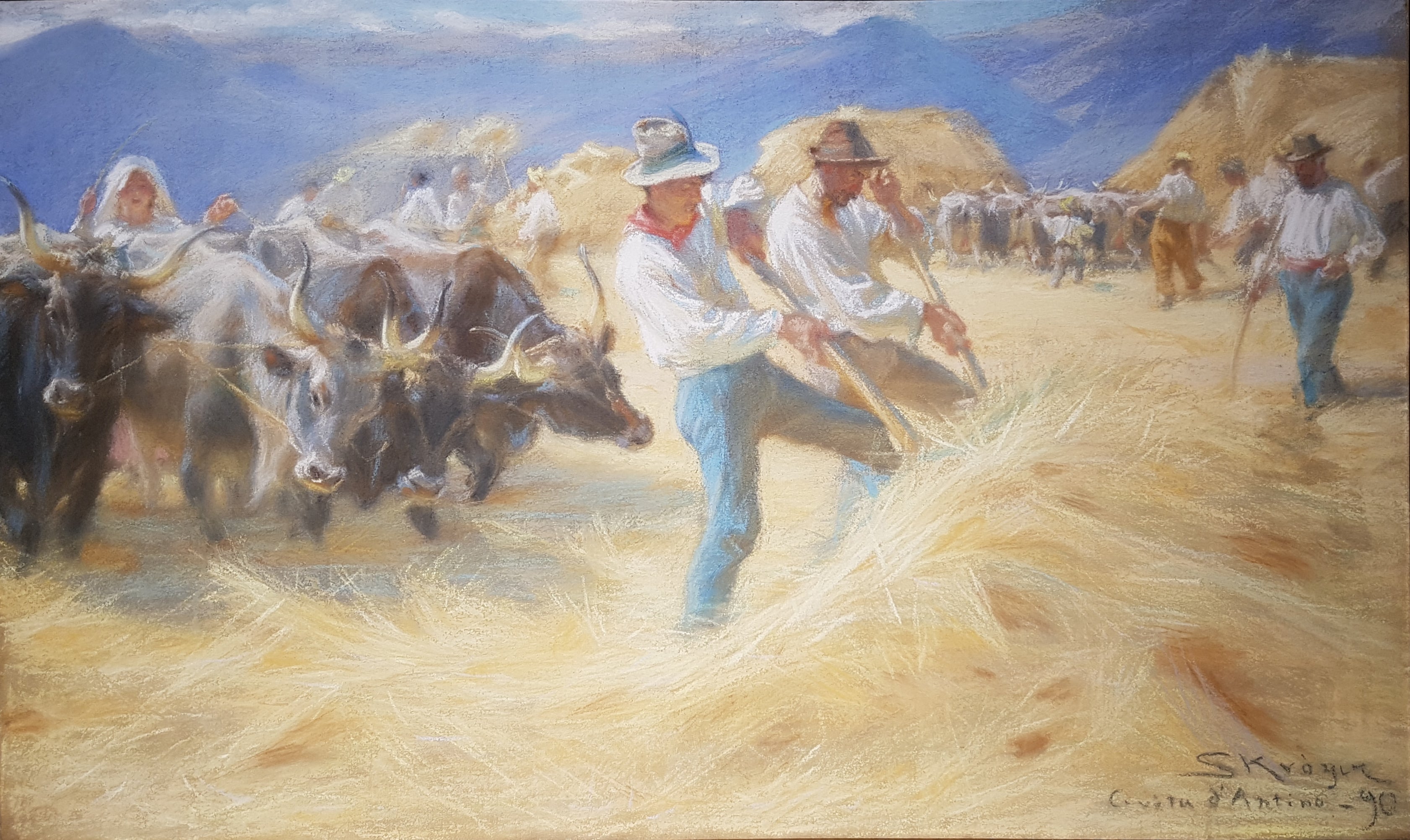 Battage à Civita d'Antino. Pastel - Peder Severin Krøyer