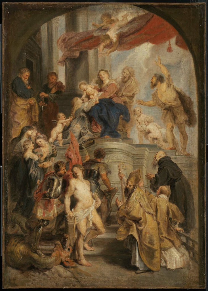 Jomfruen med barnet tilbedt av helgenene - Peter Paul Rubens
