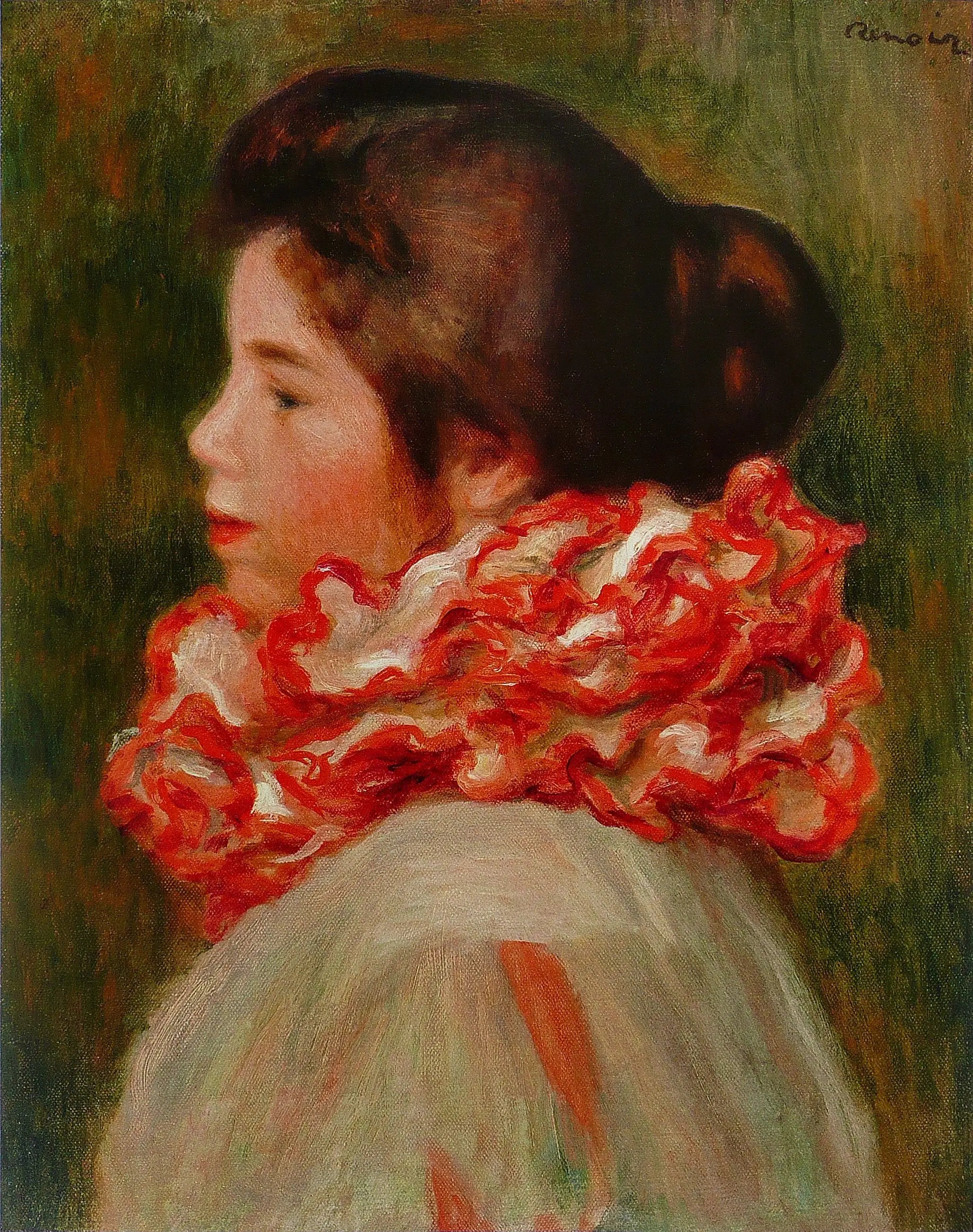 Reproduction du tableau « Femme à la collerette rouge - Pierre-Auguste Renoir » par Alpha Reproduction en peinture à l’huile