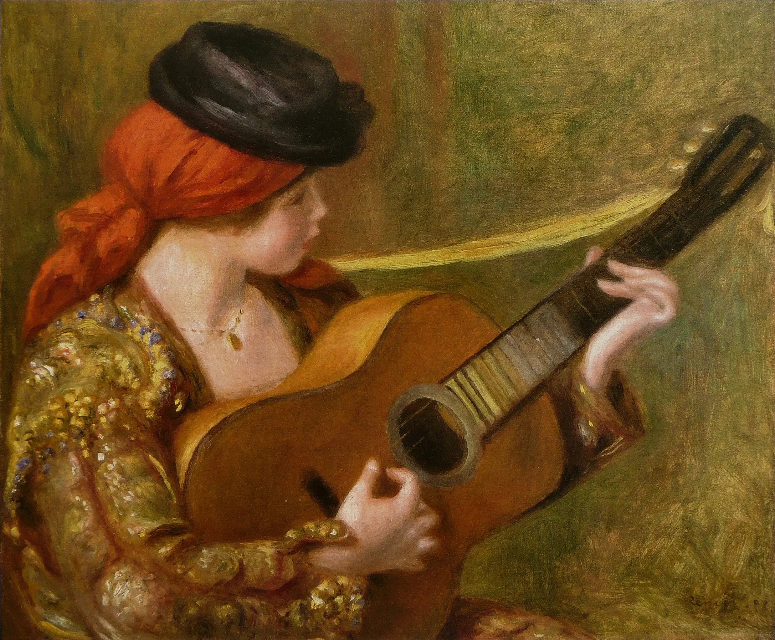 Reproduction du tableau « Jeune Espagnole à la guitare - Pierre-Auguste Renoir » par Alpha Reproduction en peinture à l’huile