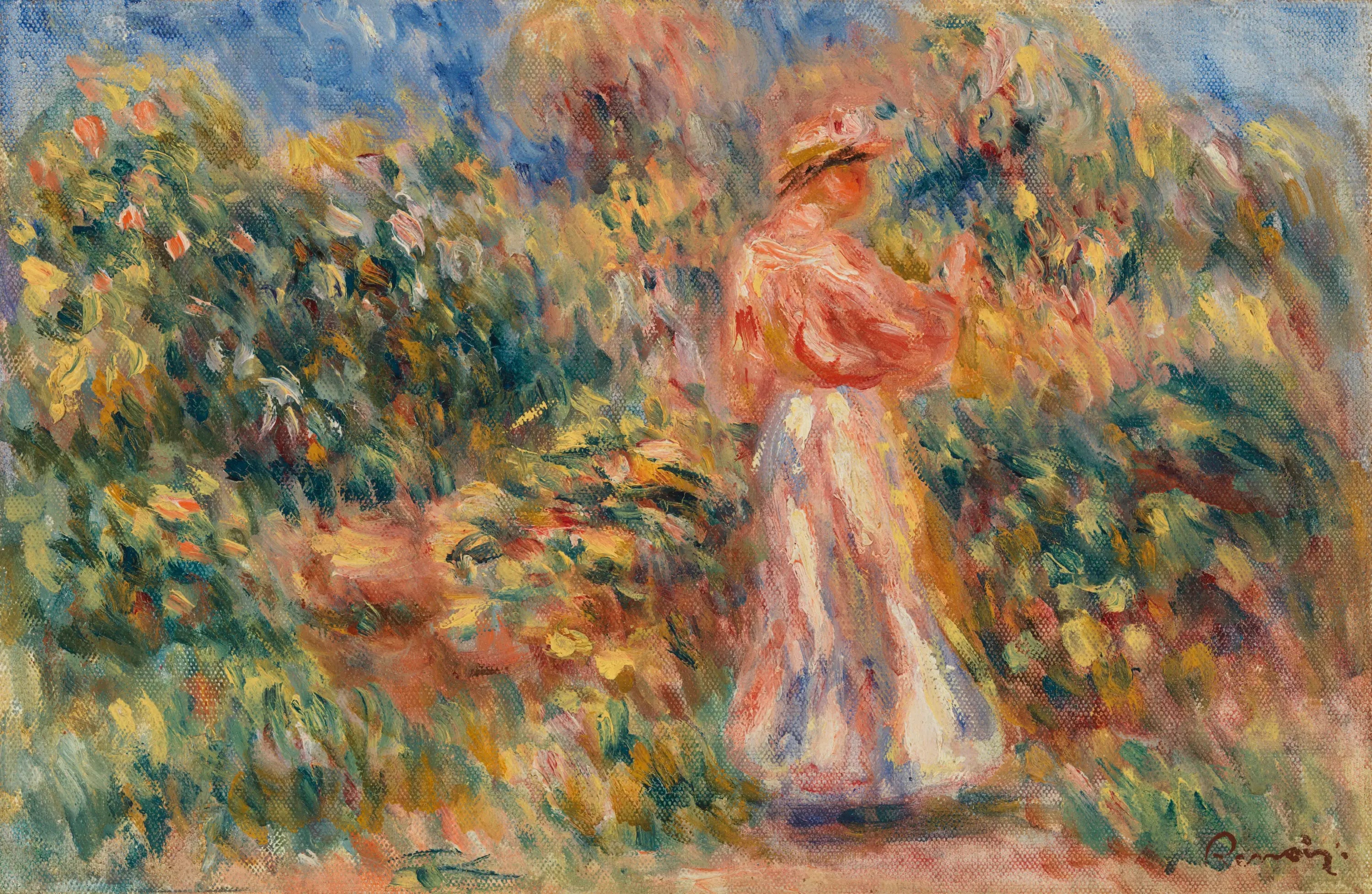 Reproduction du tableau « Paysage avec femme en rose et blanc - Pierre-Auguste Renoir » par Alpha Reproduction en peinture à l’huile