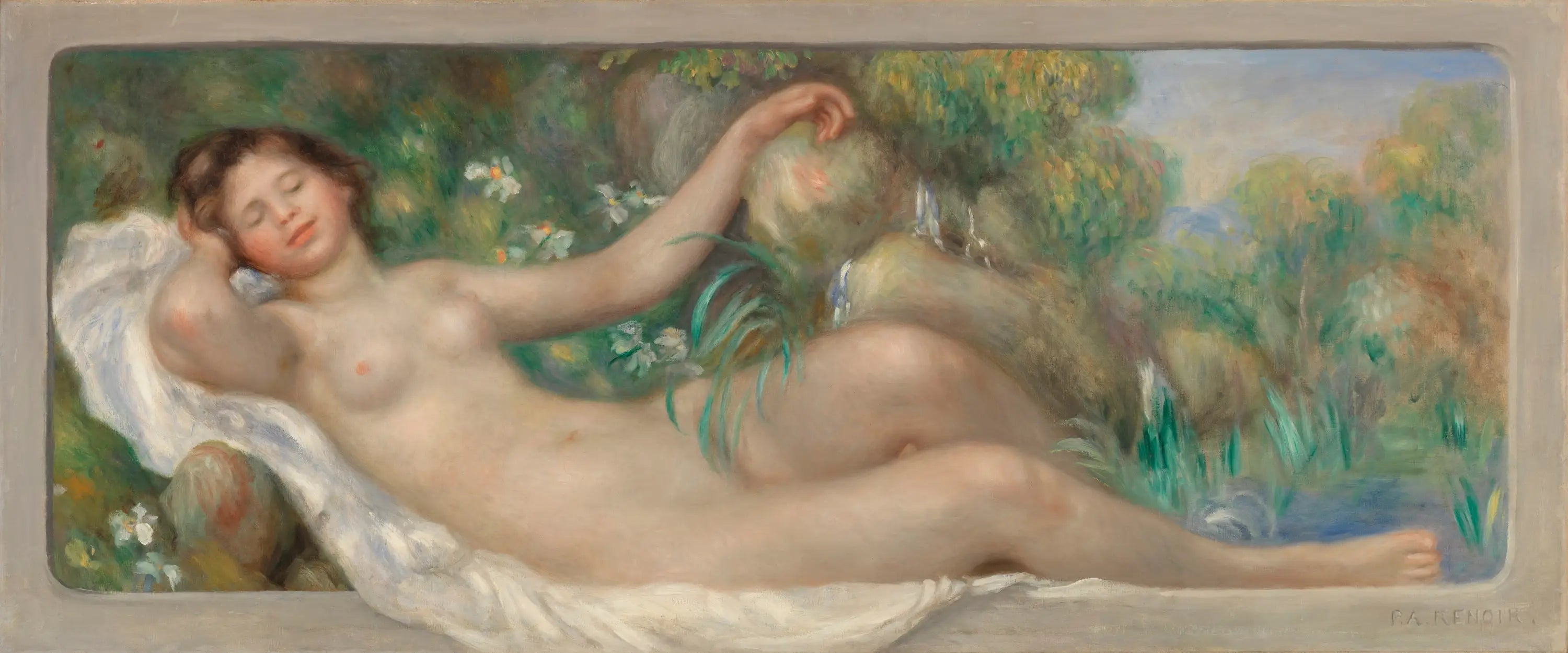 Reproduction du tableau « Nu allongé (La Source) - Pierre-Auguste Renoir » par Alpha Reproduction en peinture à l’huile