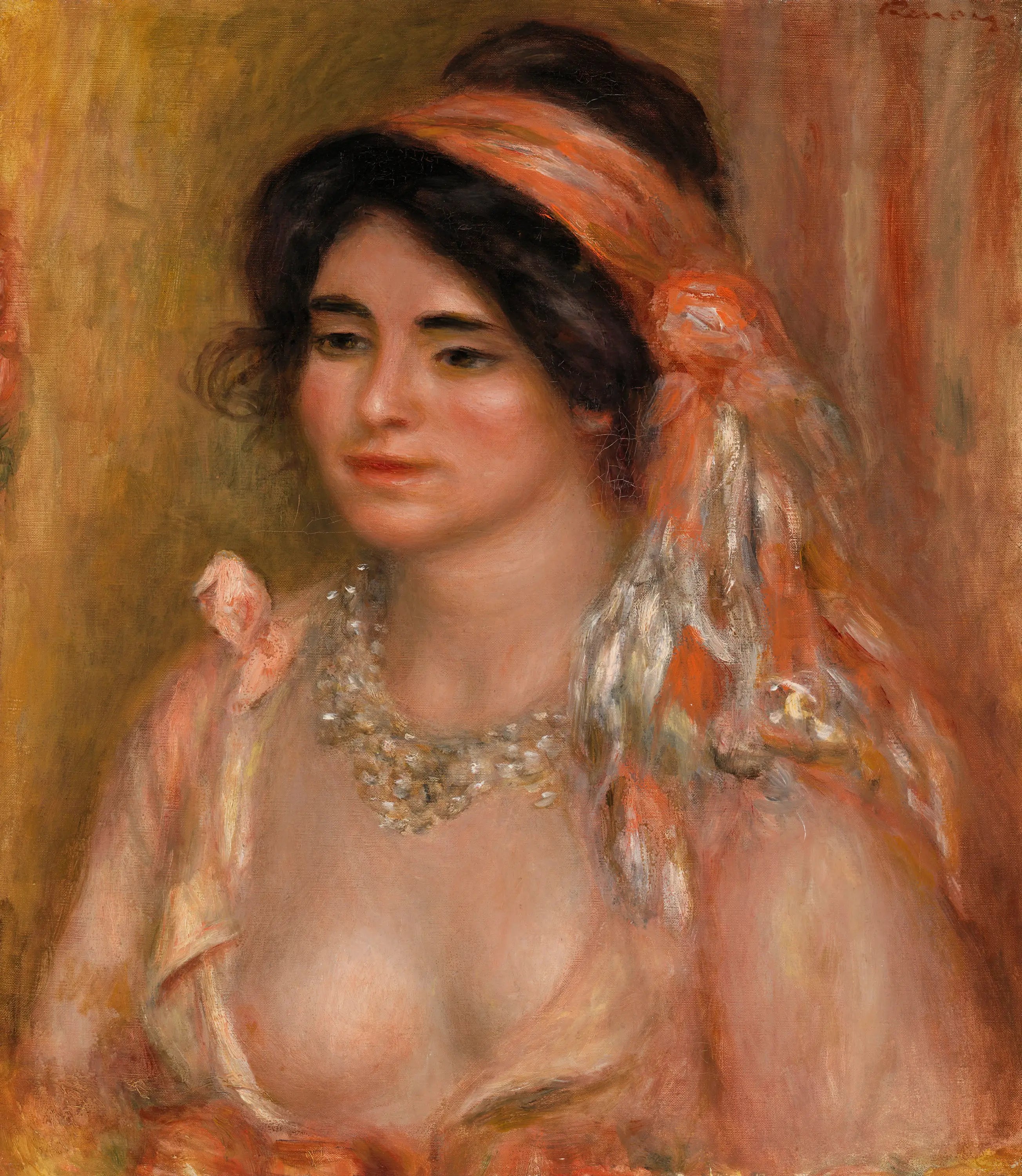 Reproduction du tableau « Femme aux cheveux noirs (Jeune femme aux cheveux noirs, buste) - Pierre-Auguste Renoir » par Alpha Reproduction en peinture à l’huile