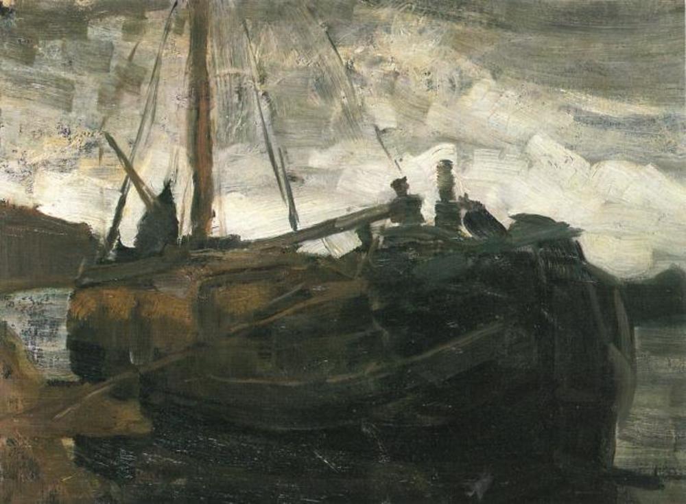 Reproduction du tableau « Tjalk amarré - Piet Mondrian » par Alpha Reproduction en peinture à l’huile