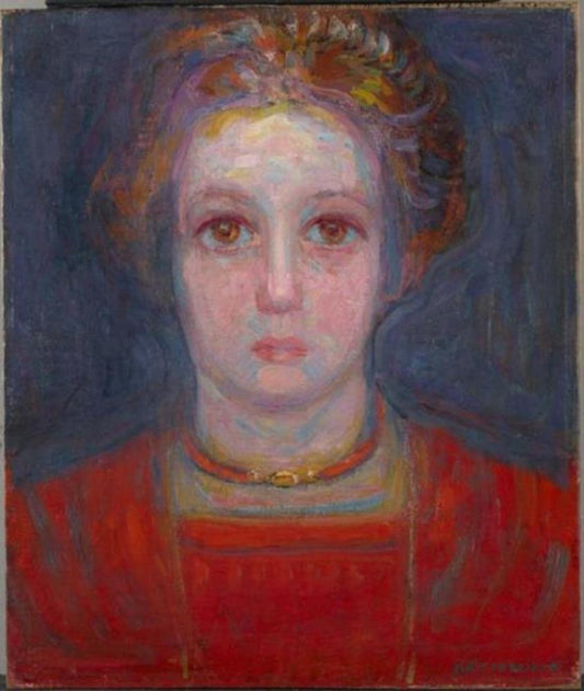 Reproduction du tableau « Portrait d'une fille en rouge - Piet Mondrian » par Alpha Reproduction en peinture à l’huile