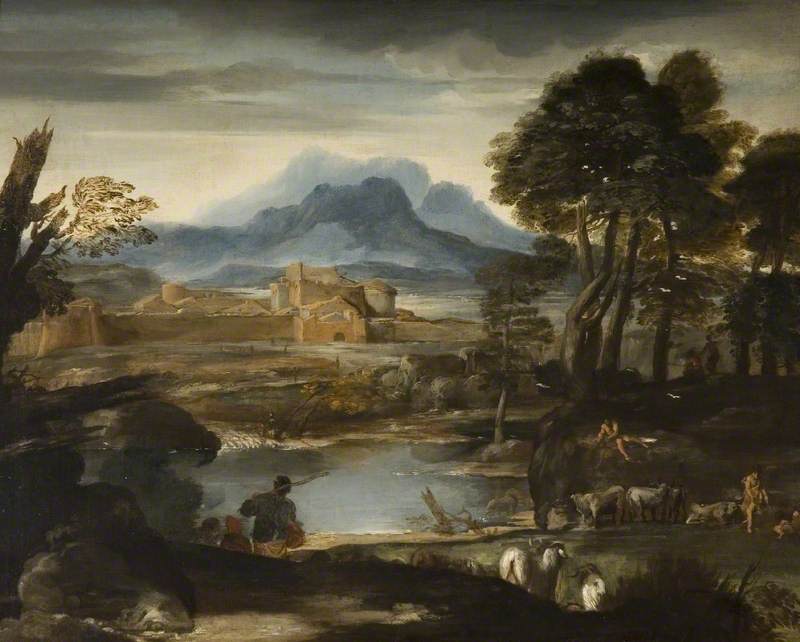 Paysage avec un lac et une ville fortifiée - Pietro da Cortona - Alpha Reproduction