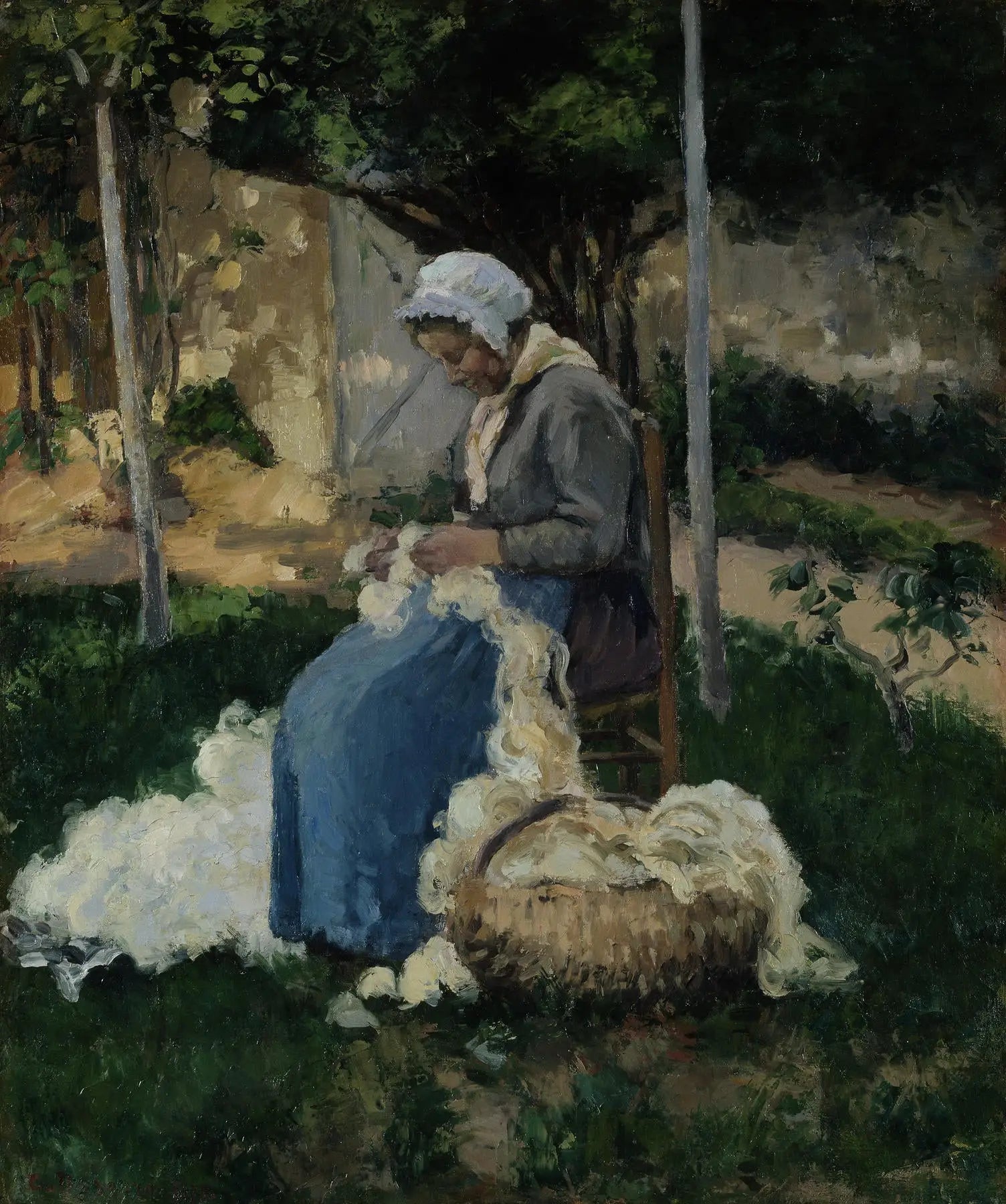 Reproduction du tableau « Paysanne démêlant de la laine - Camille Pissarro » par Alpha Reproduction en peinture à l’huile
