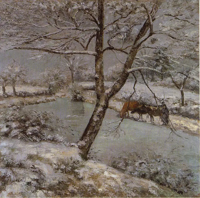 Montfoucault-dammen om vinteren, snøeffekt - Camille Pissarro