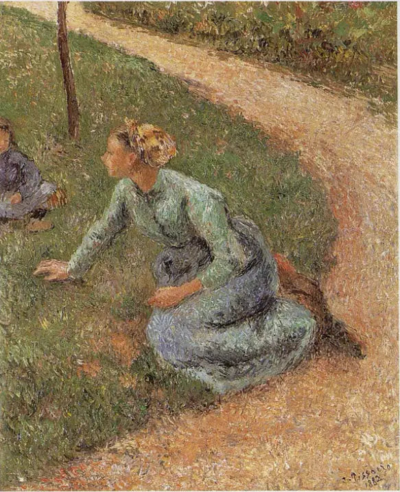 Sittende bonde ved kanten av en vei - Camille Pissarro