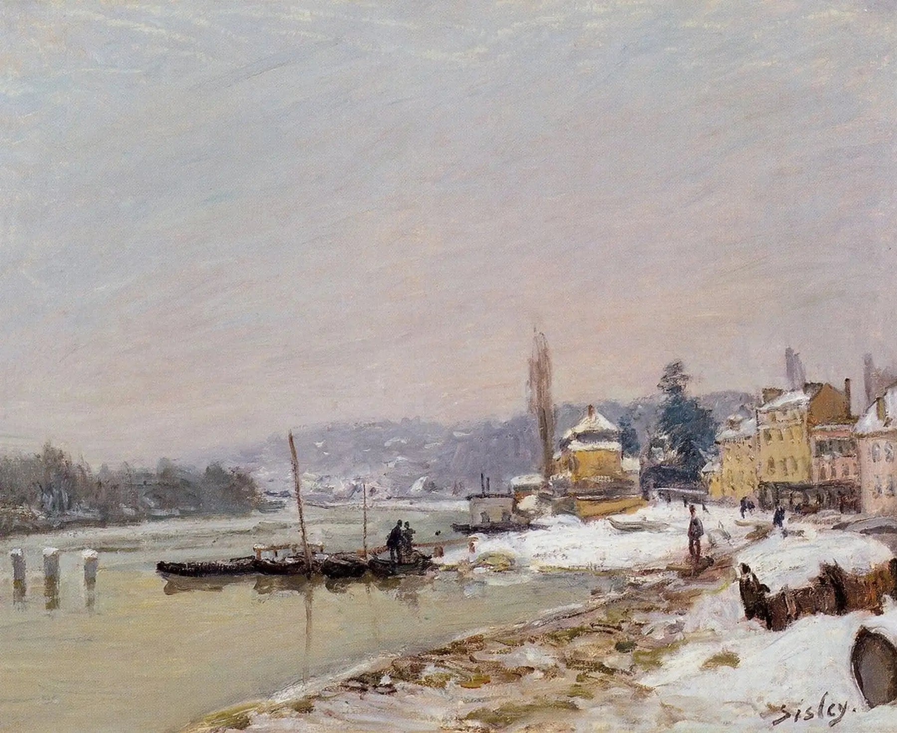 Reproduction du tableau « Port-Marly sous la neige - Alfred Sisley » par Alpha Reproduction en peinture à l’huile