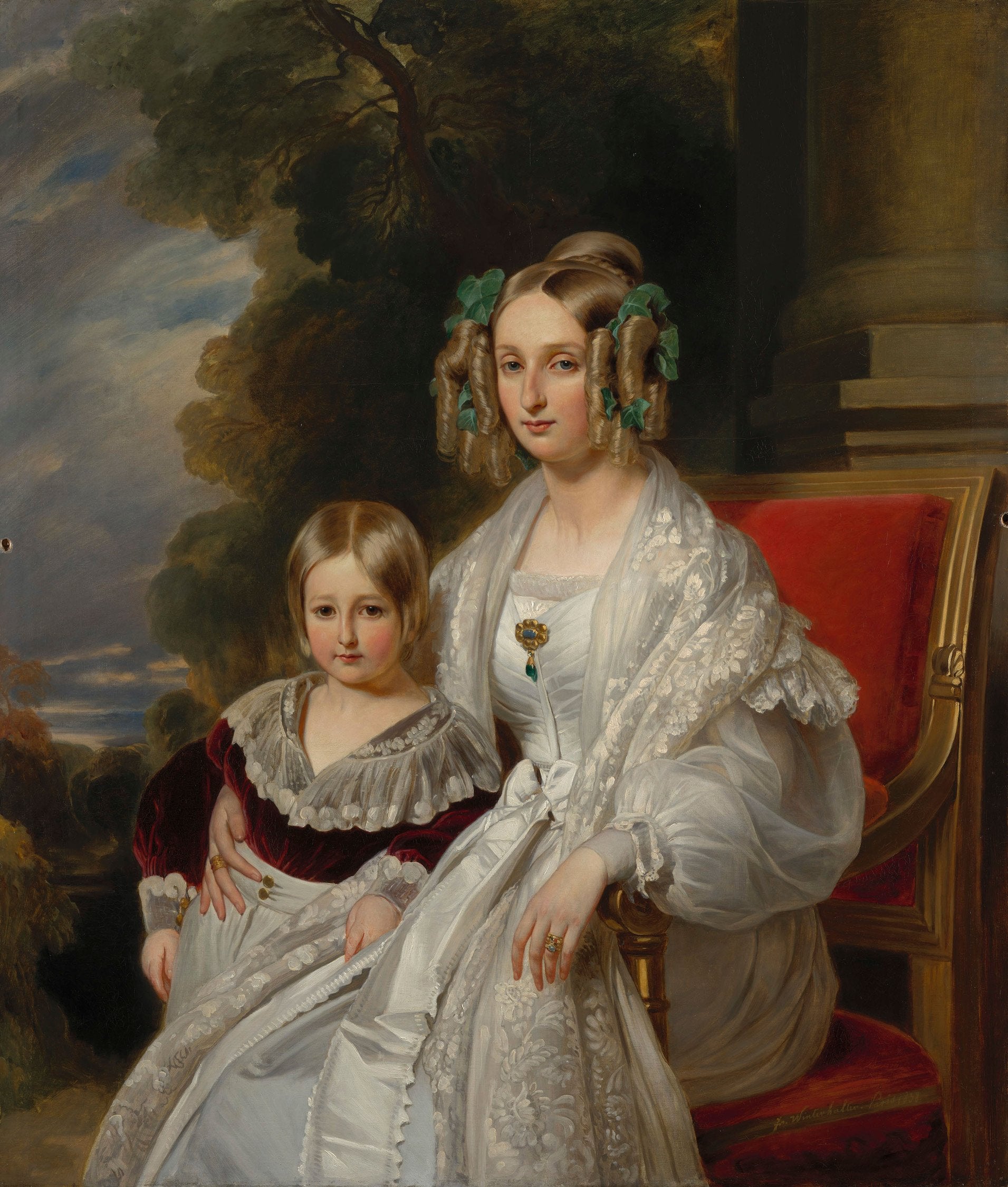 Louise, reine des Belges avec Léopold, duc de Brabant, futur Léopold II, roi des Belges - Franz Xaver Winterhalter
