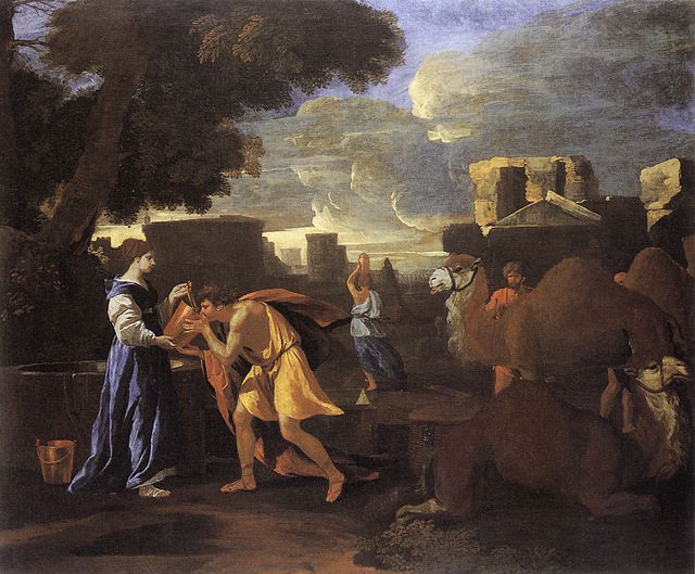 Éliézer et Rébecca au puits ou Rébecca étanchant la soif d'Éliézer. - Nicolas Poussin