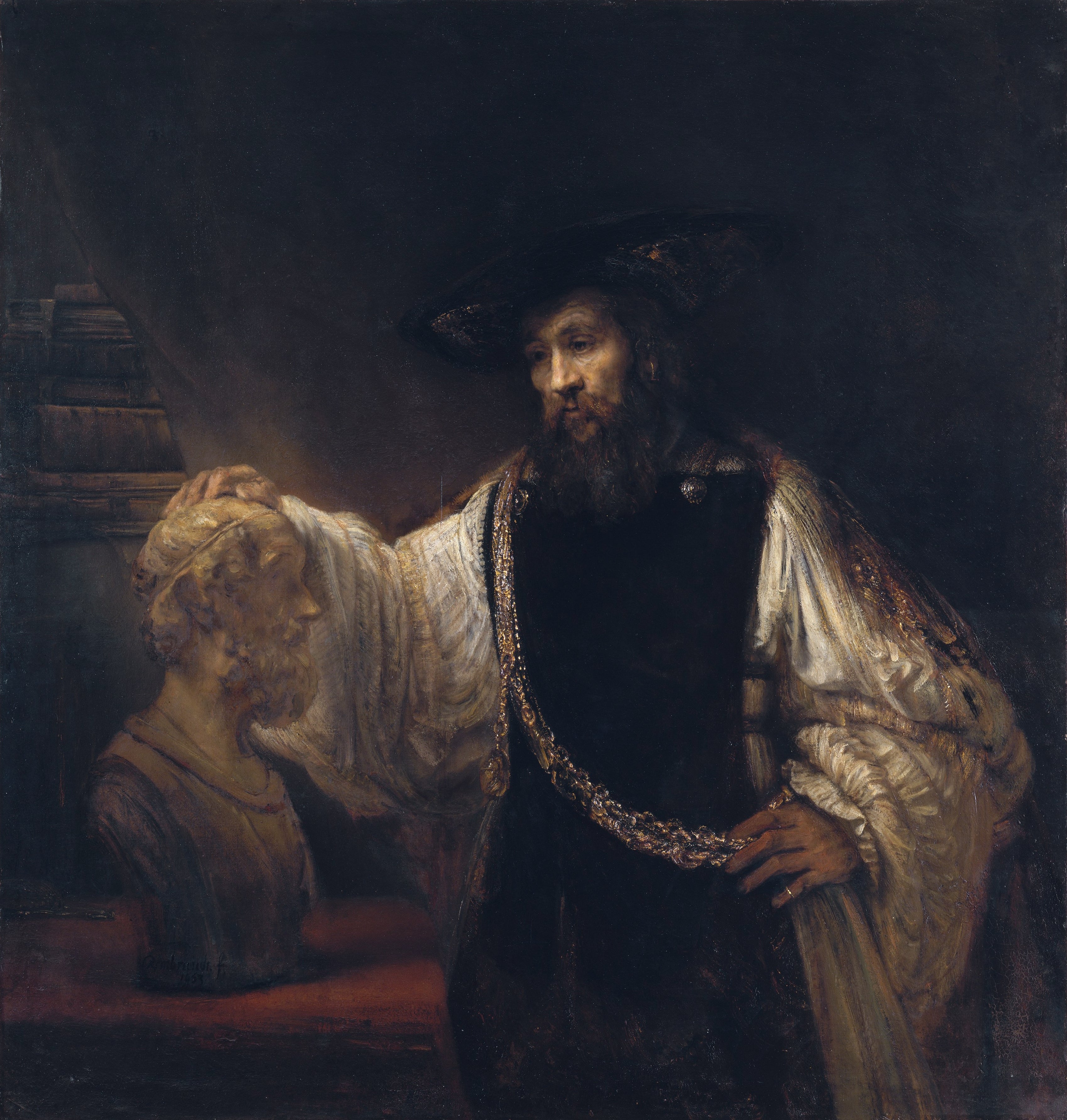 Reproduction du tableau « Aristote contemplant le buste d'Homère - Rembrandt » par Alpha Reproduction en peinture à l’huile