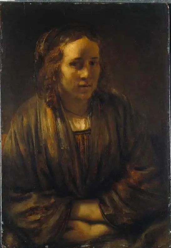 Reproduction du tableau « Portrait d'Hendrickje Stoffels dans un emballage en soie - Rembrandt » par Alpha Reproduction en peinture à l’huile