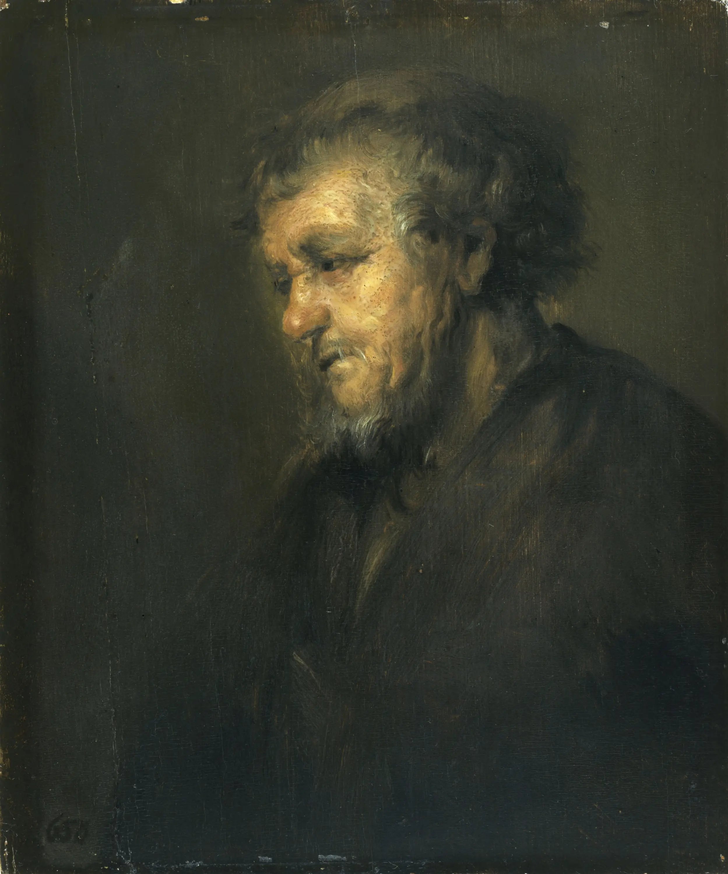 Reproduction du tableau « Étude d'un vieil homme de profil - Rembrandt » par Alpha Reproduction en peinture à l’huile