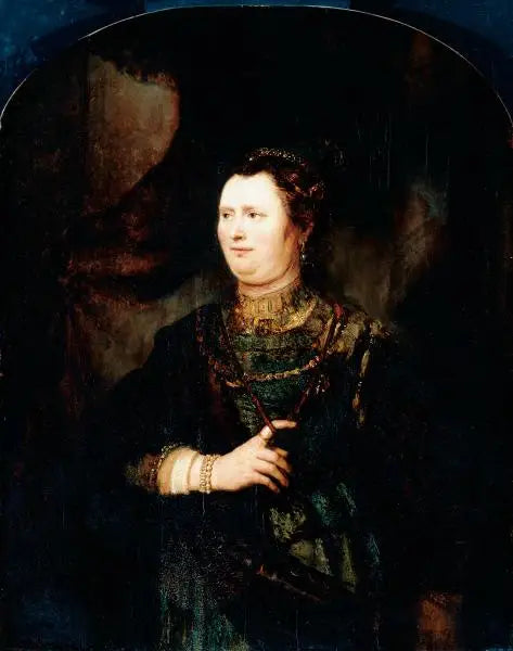 Reproduction du tableau « Portrait d'une femme en costume militaire - Rembrandt » par Alpha Reproduction en peinture à l’huile